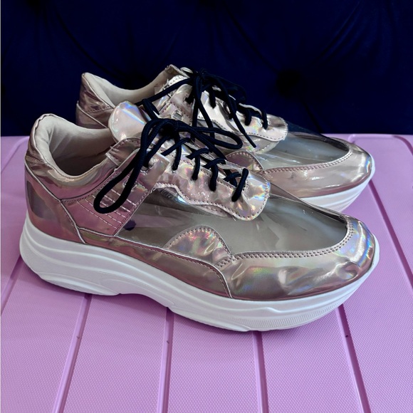 Gold Women's Iridescent Sneakers - Size 8.5 - Picture 1 of 6